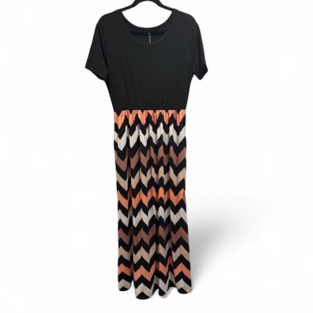 Elegant Black and Chevron Maxi Dress